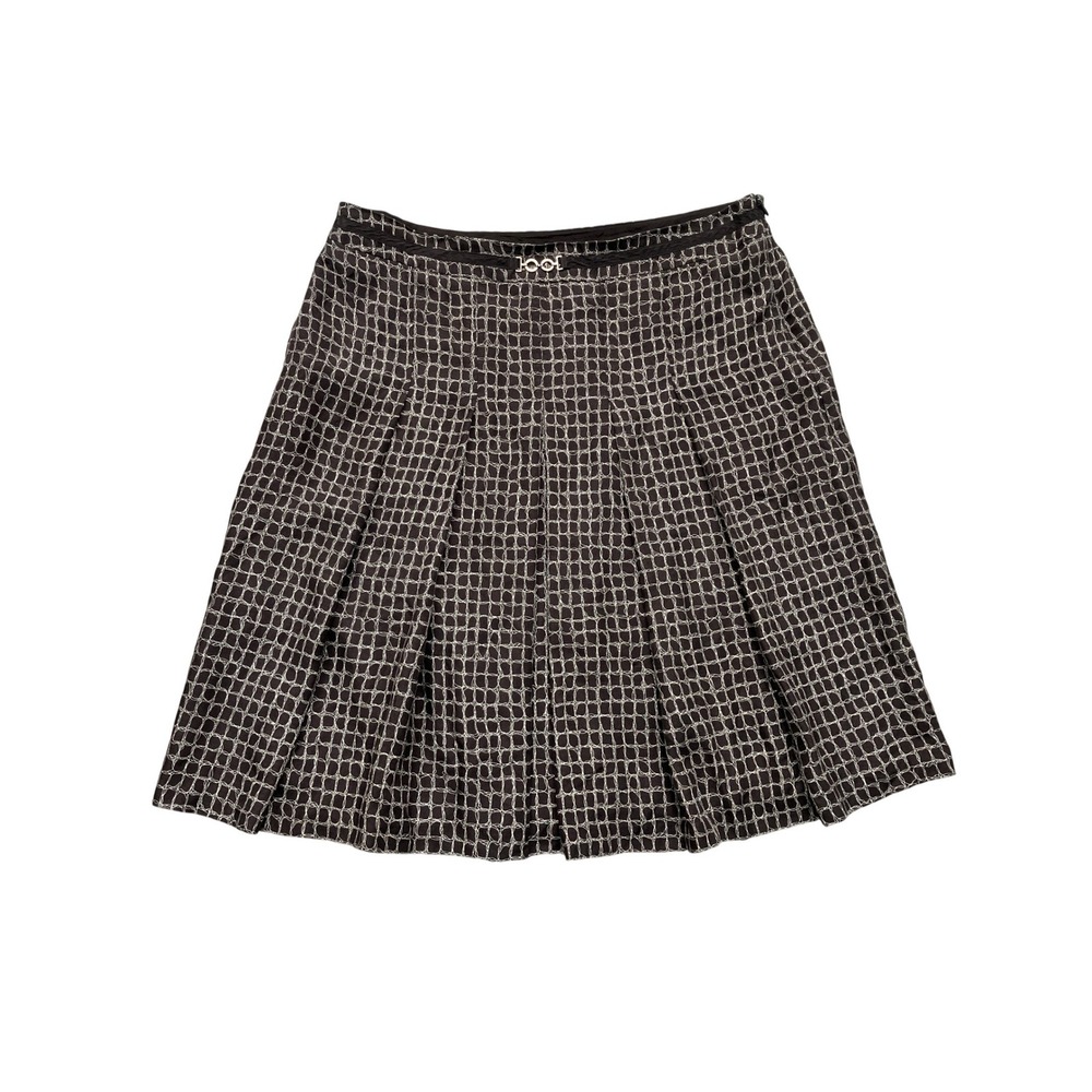 Ann Taylor Silk‎ Pleated Midi Skirt Brown Tan Geometric Print Women's Size 12